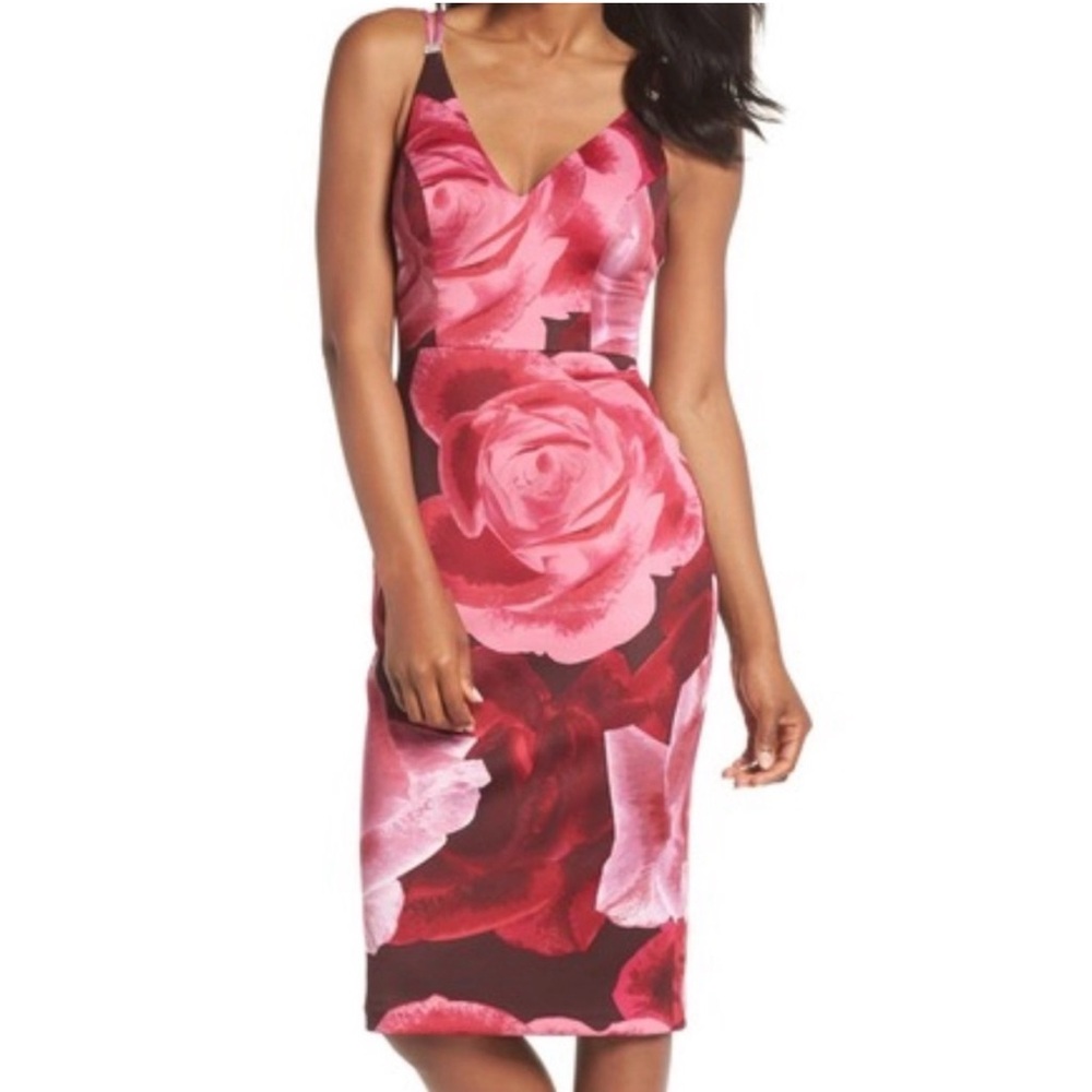XSCAPE Floral Print Scuba Crepe Sheath Dress